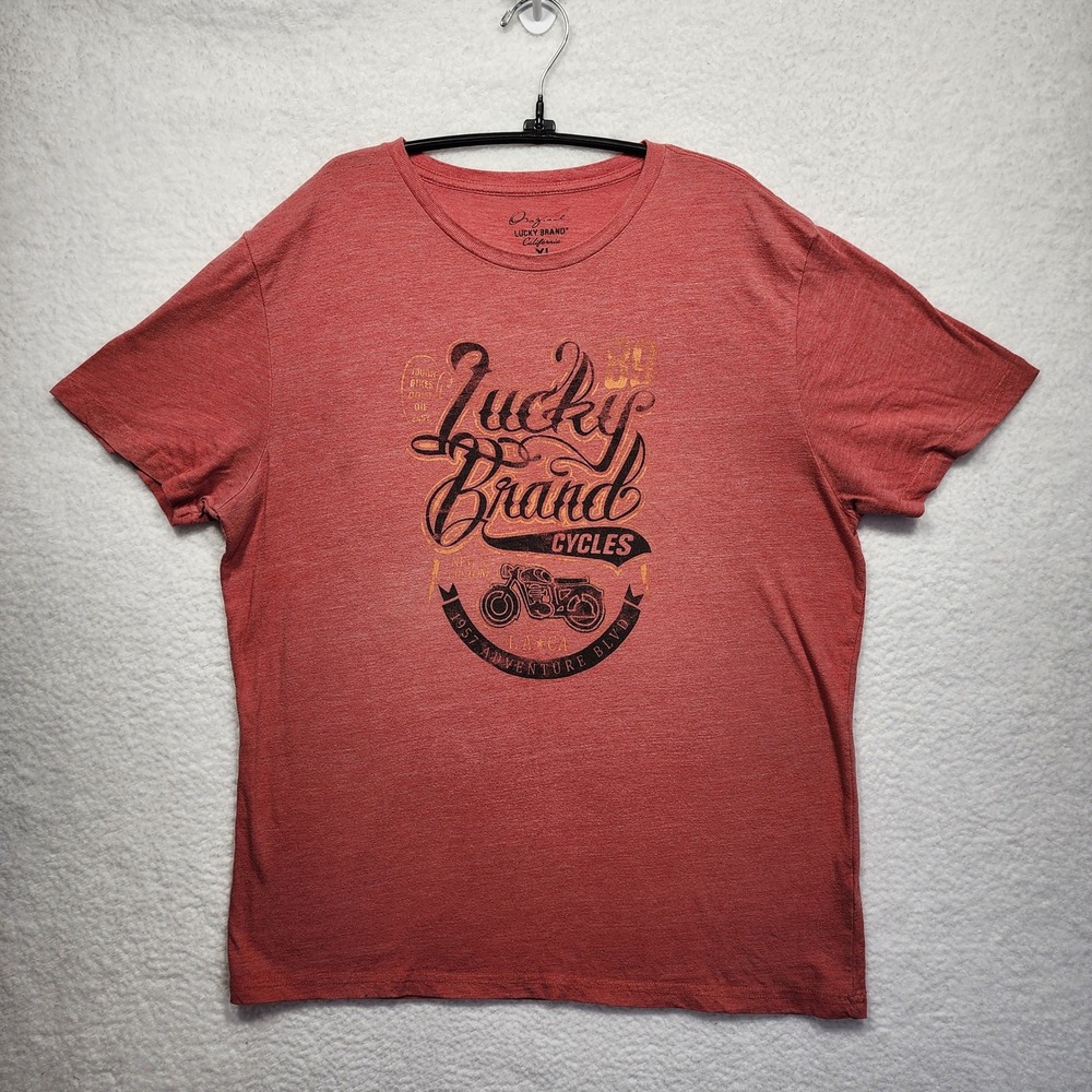 Lucky Brand Cycles Men Graphic T-Shirt XL Red Heathered Biker Motorcycle Tee